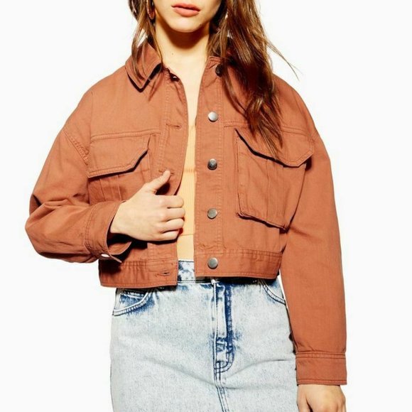 Topshop Avril Cropped Cargo Shirt Jacket Shacket Blush Cotton 8 10 NWT - Picture 2 of 9